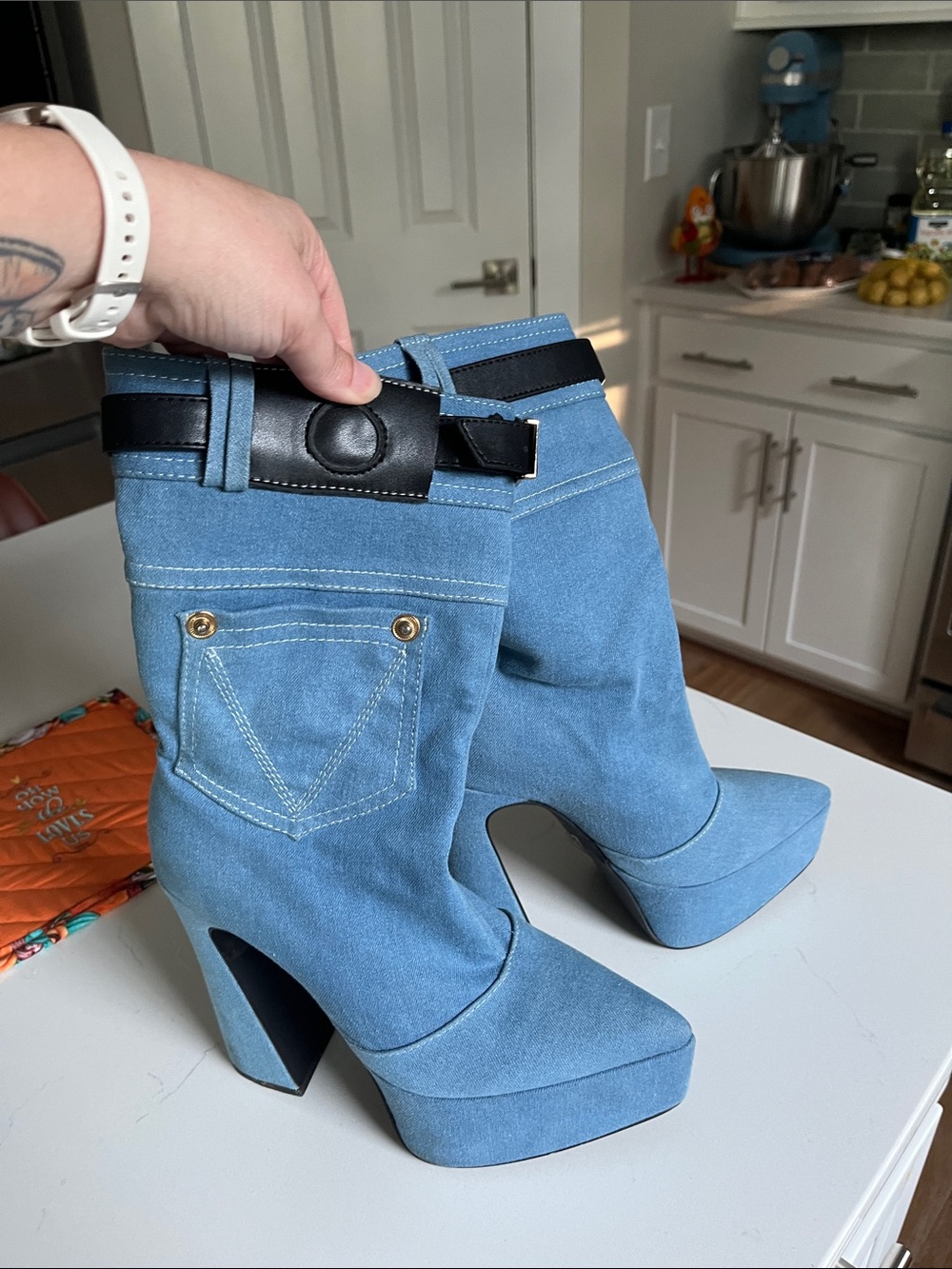 Blue Denim Platform Boots - Stylish Women's Heels